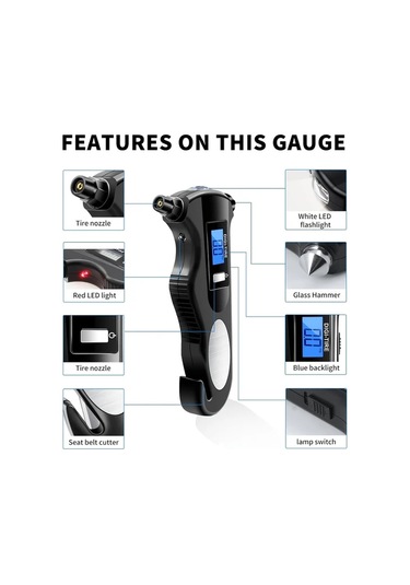 Boatshop1 1 Adet Siyah Evrensel Dijital Lastik Basınç Ölçer 150 Psı Pil Gücü 4 Ayar Araba Motosiklet Bisiklet