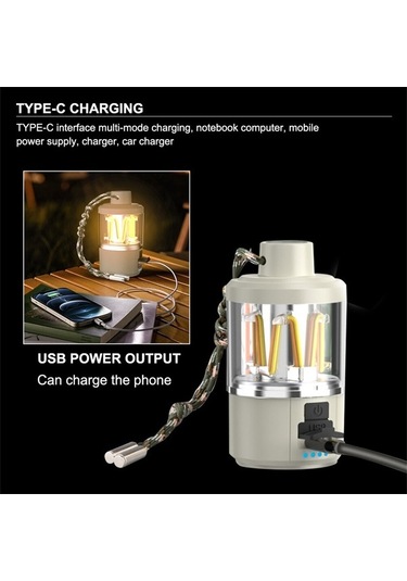 Pazly Usb Şarjlı 180lm Cob Kamp Lambası, Beyaz Ve Sıcak Işık Beyaz