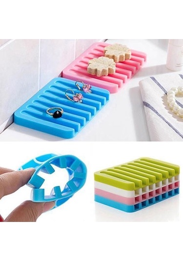 Yeşil Esnek Banyo Silikon Sabunluk Depolama Tutucu Soapbox Plaka Tepsi Drenaj