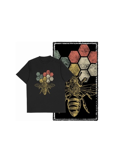 The Coolmınd Coolmind De %100 Pamuklu Erkek Grafik Tişört - Komik Arı Baskılı Büyük Bedengri Gri