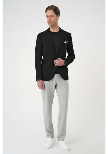 Comfort Fit Torba Cep Gofre Kumaş Casual Siyah Ceket C 679 Siyah