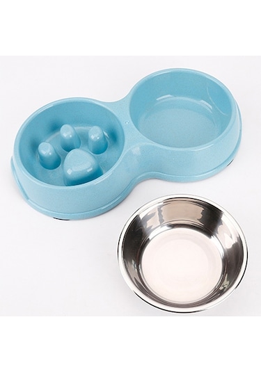 Cbtx Slow Food Şok Önleyici Paslanmaz Çelik Çift Kase Kedi Mama Kasesi