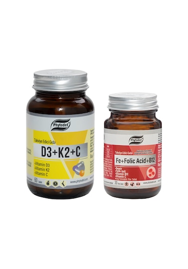 Demir Folik Asit Vitamin B12 Vitamin C 30 Tablet + D3 K2 C 60 Tablet