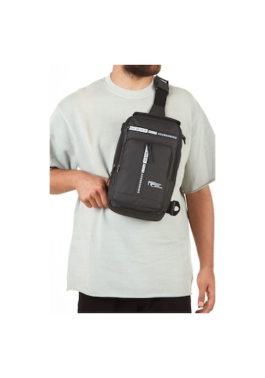 Newish Polo Erkek Kumaş Sırt El Ve Omuz Çantası New350 - Siyah - Beyaz