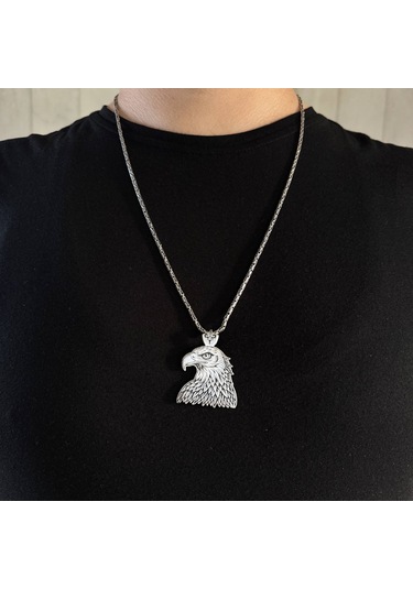 925 Ayar Gümüş Kartal Tasarım Kral Zincirli Erkek Kolye Gümüş