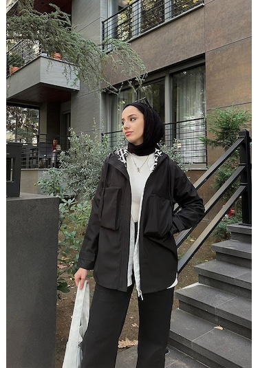 Cep Detaylı Kısa Trençkot Brc1907 Siyah 001