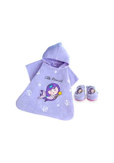Milk&Moo Küçük Deniz Kızı Desen Çocuk Panço ve Ev Terliği