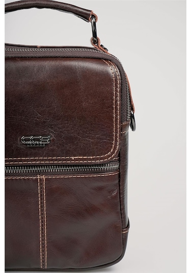 Ççs 31601 Hakiki Deri Askılı Çanta Kahve