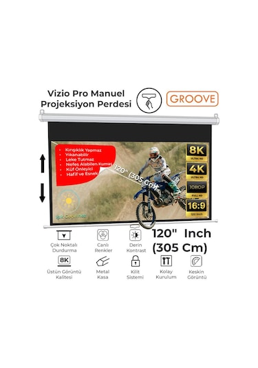Groove Vizio Pro 120 Inch 265x150cm Blackout Işık Geçirmez Profesyonel Projeksiyon Perdesi