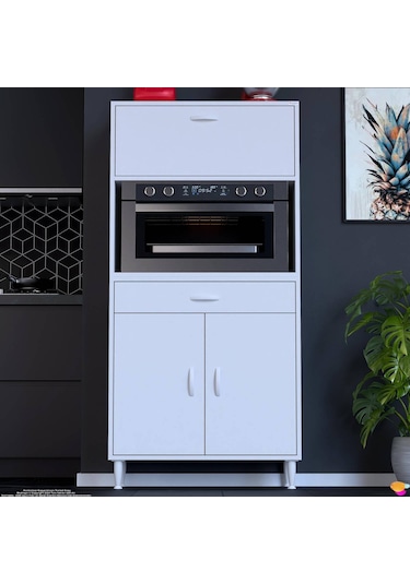 Modilayn Vio 80x163,4x32.5 Cm Çek, Kapaklı, Ekmeklikli. Mini/midi Mikrodalga Mutfak Dolabı Beyaz