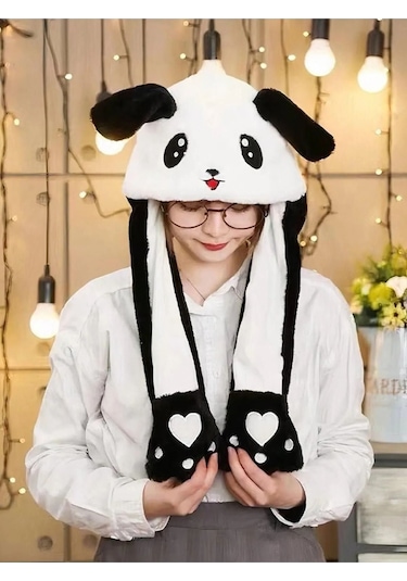 Londonstore Oynar Kulaklı Peluş Panda Figürlü Şapka Sarı