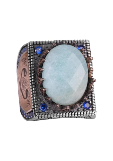 Gerçek Doğal Taş Yüzük - 925 Ayar Gümüş İslami Yüzük - El Yapımı Hat Yüzük Gümüş