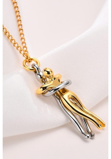 Takı Dükkanı Sarılan Çift Unisex Sevgili Kolyesi Eşe Sevgiliye Hediye Eck52sr Altın - Gümüş