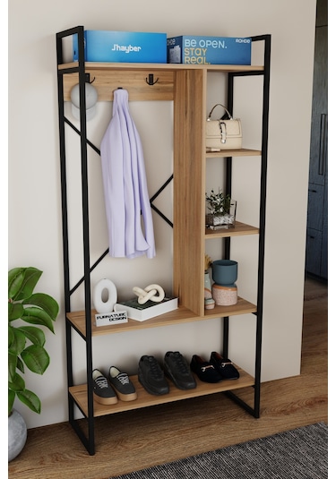 Aria Vestiyer Dekoratif Askılık Portmanto Çok Amaçlı Raf Atlantik Çam