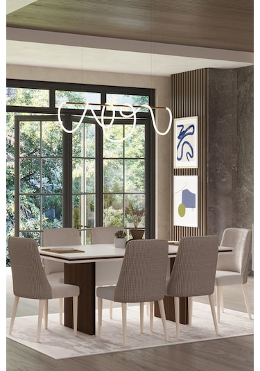 Modalife Linen 6 Sandalye + 1 Sabit Masa 180 x 100 CM Yemek Masası Takımı 6 Kişilik Vizon - Krem Modalife Linen 6 Sandalye + 1 Sabit Masa 180 x 100 CM Yemek Masası Takımı 6 Kişilik Vizon - Krem
