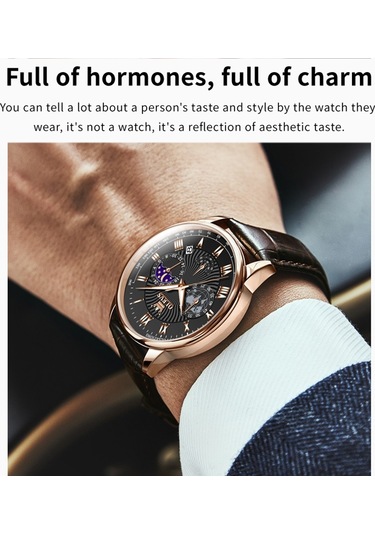 Olevs 2893 Erkekler Çok Fonksiyonlu İş Kuvars Saati Kahverengi + Siyah