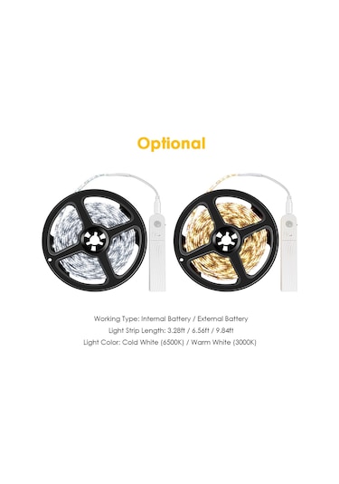 Geeroyoo Hareket Sensörlü Su Geçirmez Led Şerit Işık - Mutfak, Yatak Odası Ve Dolap Altı Aydınlatma 6.56ft Diğer