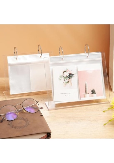 3-6 İnç Masaüstü Küçük Fotoğraf Albümü Akrilik Flip-up Mini Fotoğraf Kitabı Fotoğraf Vitrin Rafı 34/68 Cepler Masa Üstü Resim Ekran Standı S