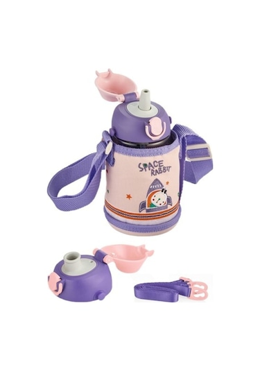 Uzspace 480 Ml Kılıflı 2 Ayrı Kapaklı Pipetli/pipetsiz Tritan Çocuk Su Matarası