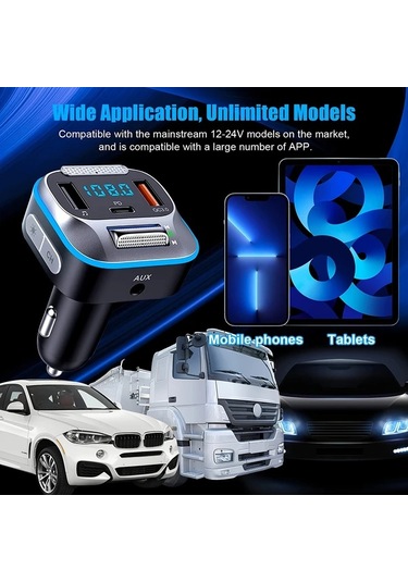 Honeybeeshop Standart Araba Kablosuz Verici 30w Pd Qc3 0 18w Guc Bas Ses Hi Fi Aux Usb Led 7 Renk