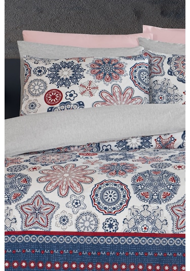 Lastikli Çarşaflı Tek Kişilik Nevresim Takımı Star Lacivert-gri
