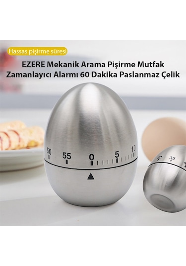 Ezere Mekanik Arama Pişirme Mutfak Zamanlayıcı Alarmı 60 Dakika Paslanmaz Çelik