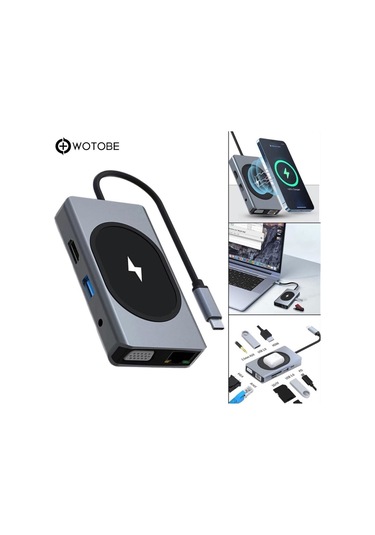 9 Portlu Kablosuz Şarjlı Usb-c Hdtv Hdmı Pd Sd Tf Rj45 Vga Dönüştürücü Adaptör