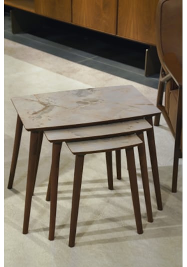 İstanbul 3'lü Zigon Sehpa %100 Mdf Buz Gri Mermer Desen
