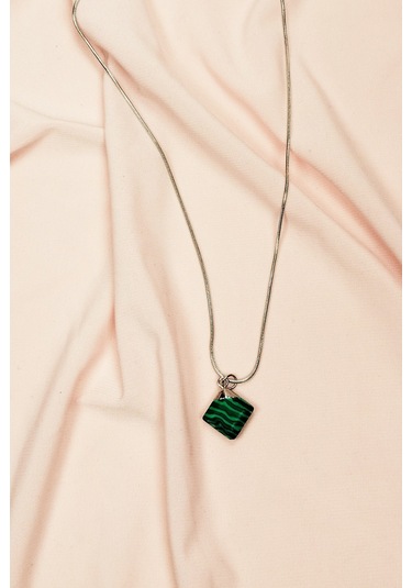 Malakit Doğal Taşı Zincirli El Yapımı Kolye Uç: 1,5 Cm Zincir: 20 Cm Kutulu