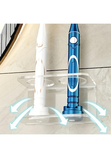 Lumaworld 2/3 Yuvalı Modern Duvar Askılı Diş Fırçası Tutucu - Transparan 2 Delikli, Delme Montaj Şeffaf