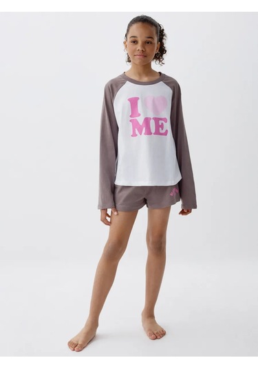 Sela Baskılı Pamuklu Şortlu Oversize Pijama 465730123 AÇIK GRİ