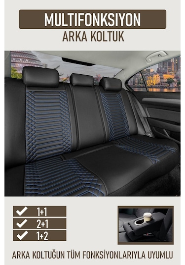 B M W 5 Serisi 520 Deri Oto Koltuk Kılıfı Ön Arka Takım Siyah Mavi Exclusıve Model Scr