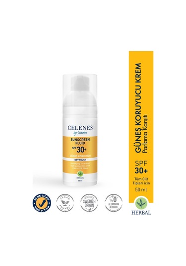 Celenes Dry Touch Sunscreen Fluid Koruyucu Güneş Kremi SPF30+ 50 ML