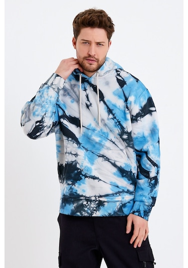 JAHR MARC Mavi Batik Yıkamalı Oversize Erkek Sweatshirt Mavi