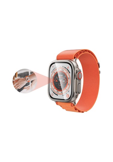 Ekılıf - İos Watch Ultra 49mm Uyumlu - Ekran Koruyucu Metal Çerçeveli Ekran Koruyucu - Alm-01 - Siyah - T26559