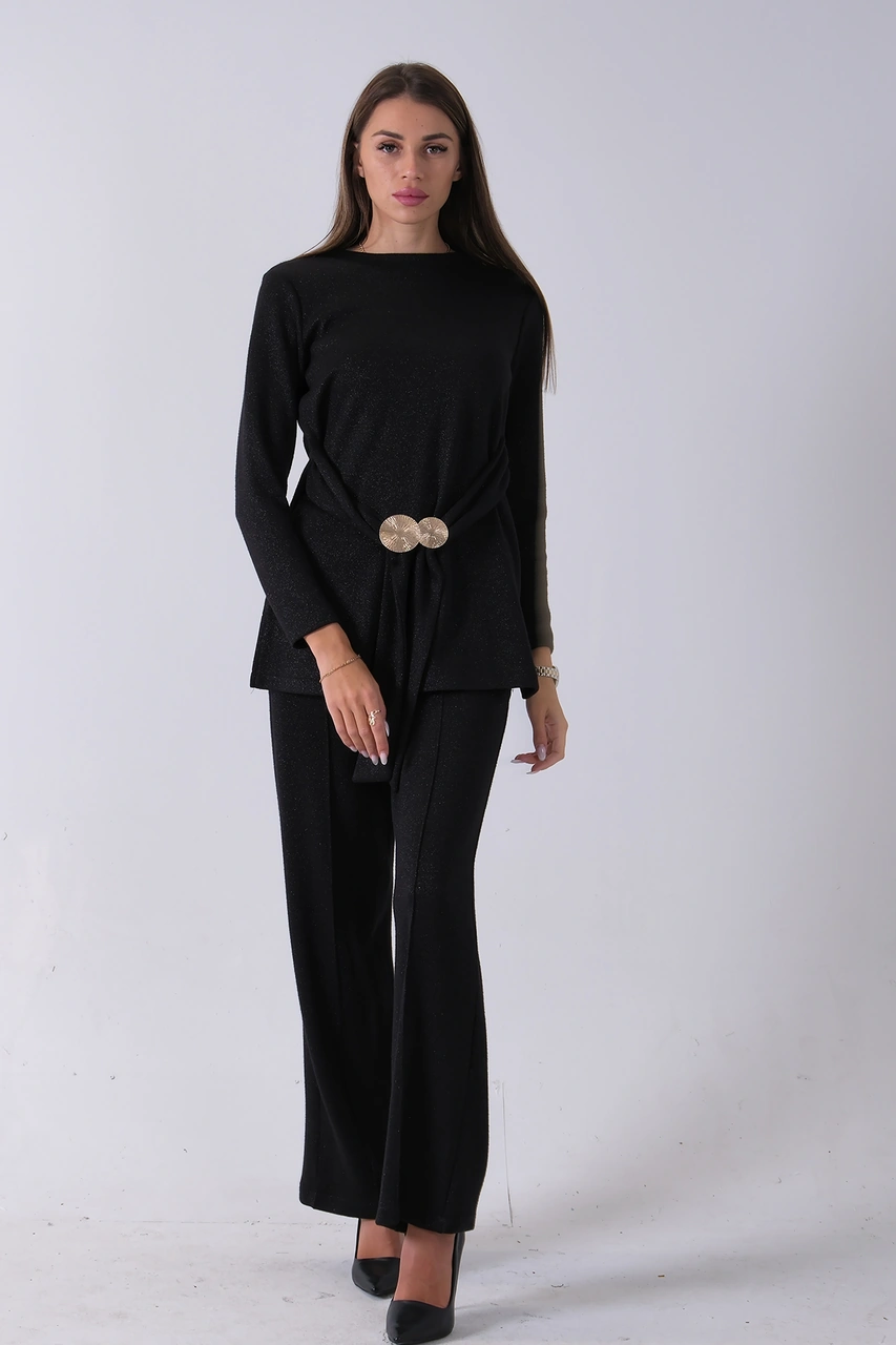 Feminist Siyah Altın Toka Detaylı Pantolonlu Takım 4577282.01 Siyah