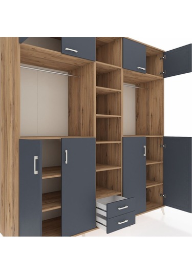 Kronos Dolap 14 Raflı 2 Çekmeceli 2 Askılı 220x59x243 Çam-antrasit/antrasit Antrasıt/antrasıt