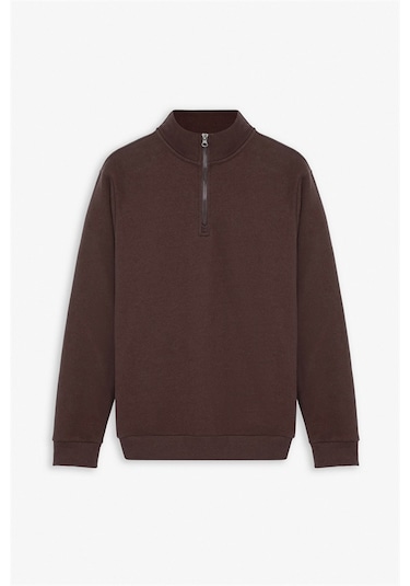 Süvari Koyu Kahve Regular Düz Yarım Balıkçı Yaka Sweatshirt Ssw2013700001-kh9 Koyu Kahverengi
