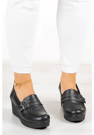 Erkan Saçmacı Taylor Siyah Hakiki Deri Dolgu Topuklu Günlük Ayakkabı Siyah