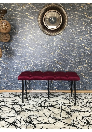 Yirmi15 Metal Ayaklı Babyface Bordo Puf & Bench