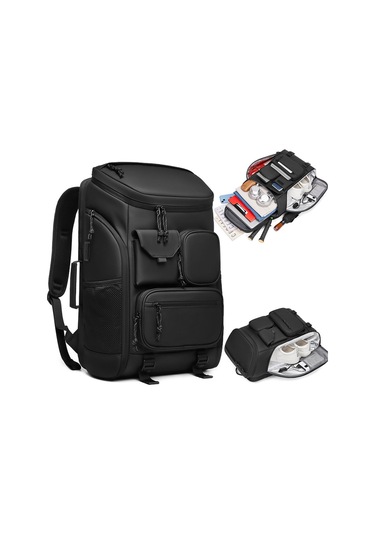 Ayakkabı Bölmeli Su Geçirmez Spor & Seyahat Sırt Çantası 30l 17 Laptop Bölmeli Siyah