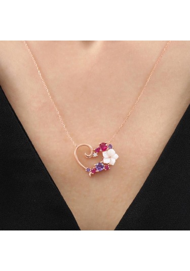 Aşk Senfonisi Manolya Çiçeği Rose Renk Flowers Gümüş Kolye