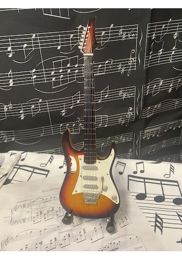 Herşey Nota Elektro Gitar Ahşap El Yapımı Biblo Minyatür 25 Cm