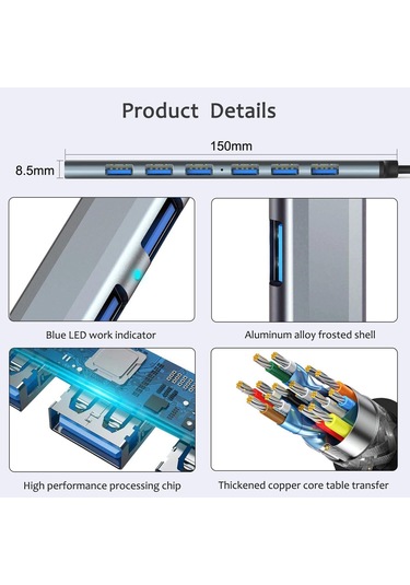 Apera GN-83 Multi Port Type-C ve USB Girişli 7 Port USB HUB