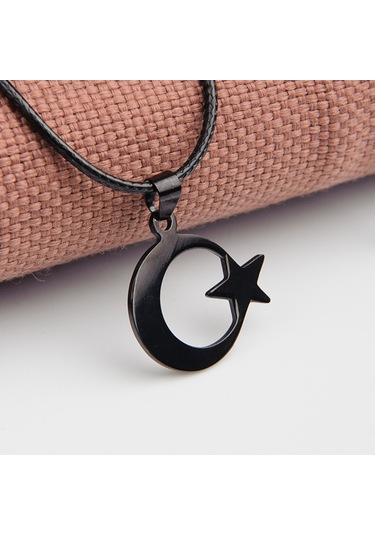 Ay Yıldız Siyah Erkek Kolye Takı Aksesuar K24 T5 Siyah