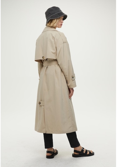 Manuka Düğmeli Kruvaze Trençkot Bej