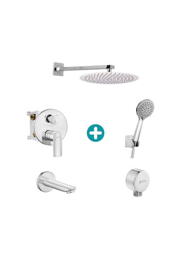 Eca Lia Yuvarlak Ankastre Gömme Banyo Bataryası Duş Seti Tüm Parçalar Dahil 30x30 Krom