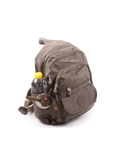 Küçük Boy Krinkıl / Klinkır Su Geçirmez Kumaş Çok Gözlü Günlük Kadın Sırt Çantası Vizon 8317 Vizon