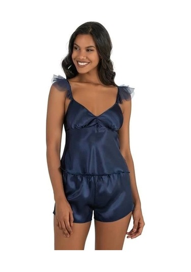 Lacivert Saten Şort Takımı 9212 Lacivert