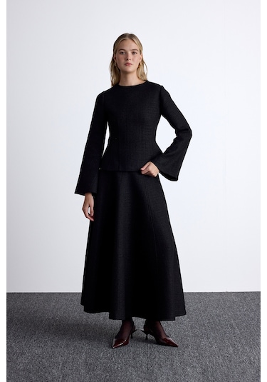 Peplum Detaylı Tüvit Bluz Siyah Siyah